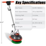 HHQ Commercial Floor Scrubber Machine with Brushes and Pads, Heavy Duty Floor Cleaner Polisher and Buffer- Deep Cleaning Tile and Grout, Hardwood Floors and Carpets without Getting on Hands and Knees