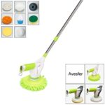 Avesfer Floor Scrubber Electric Spin Scrubber Cordles Floor Cleaner Household Rolling Spin Mop Cleaning Brush Mop Floor Polish Waxing with Extension Handle 8 Replaceable Heads for Bathroom Kitchen