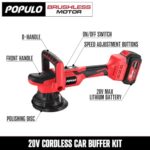 POPULO 20V Cordless Car Polishing Kit with 4.0 Ah Batteries – 7-Speed Adjustment for Effortless Car Detailing, Waxing, and Polishing