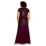 Adrianna Papell Women’s Plus Size Floor Length Beaded Cap Sleeve V-Neck Dress, Cassis, 16W