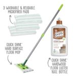 Quick Shine Hardwood Floor Polish Mop Kit, Includes (1) Hardwood Floor Mop, (3) Microfiber Pads and (1) 16 oz Hardwood Floor Luster w/Carnauba | Safer Choice Certified pH Neutral Ready to Use Formula