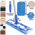 MR.SIGA Professional Microfiber Mop for Hardwood, Laminate, Tile Floor Cleaning, Stainless Steel Handle – 3 Reusable Flat Mop Pads and 1 Dirt Removal Scrubber Included