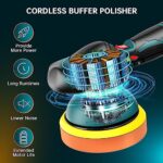 Cordless Car Buffer Polisher w/ 2x2000mAh Lithium Rechargeable Battery Orbital Polisher for Car, 6 Inch Car buffer Waxer Kit with 6 Variable Speed, Portable Polishing Waxer Machine for Car Detailing