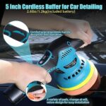 KEPDTAI Cordless Car Buffer Polisher Kit with 2PS 12V 2000mAh Battery, 5 Inch Polisher for Car Detailing, 8 Variable Speed Random Orbital Polisher Buffer Kit for Car Detailing Waxing Buffer Polisher