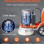 VEVOR 10″ Electric Concrete Floor Grinder, 1.7HP Walk-Behind Polisher, 1300W Grinding Machine with 1720RPM Brushless Motor, Heavy-Duty Surfacing Tool for Granite and Concrete Floors