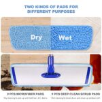 18″ Professional Microfiber Mop Floor Cleaning System, Flat Mop with Stainless Steel Handle, 4 Reusable Washable Mop Pads, Wet and Dust Mopping for Hardwood, Vinyl, Laminate, Tile Cleaning